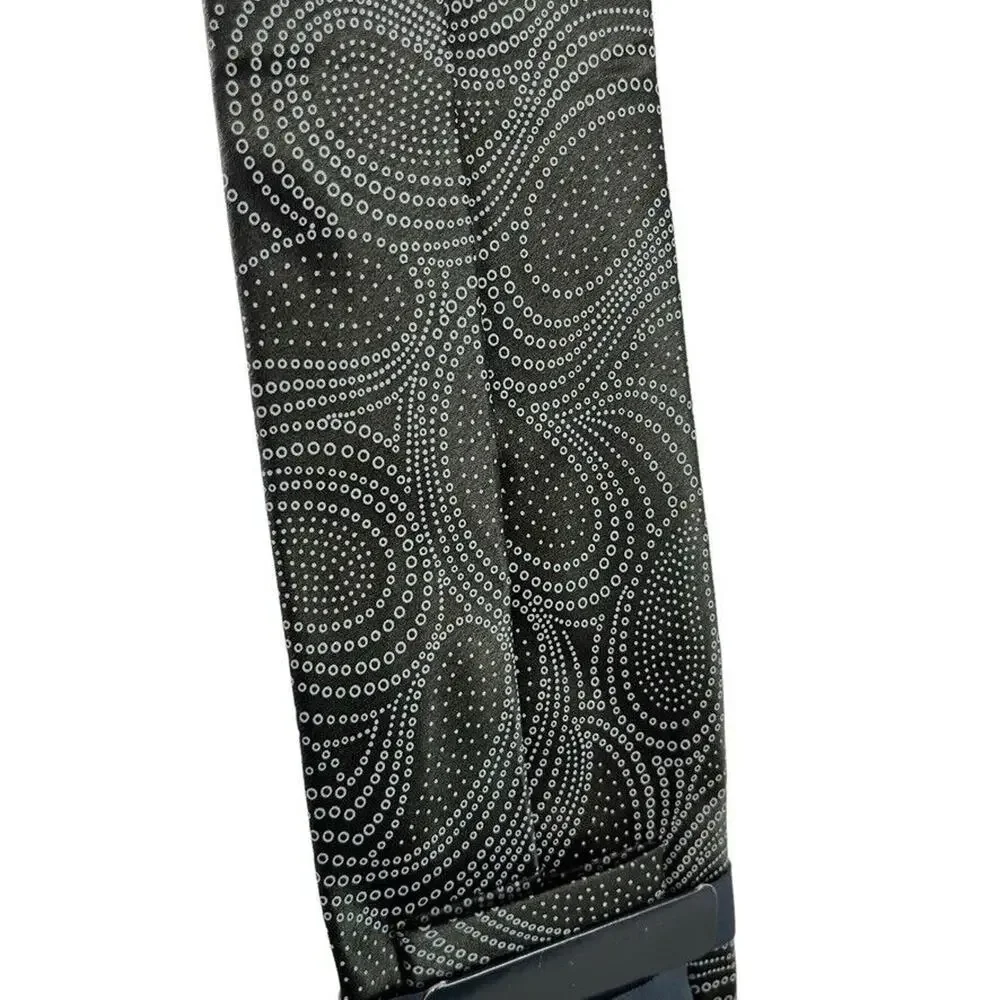 Perry Ellis Portfolio Mens Gray Olive Paisley 100% Silk Hand Made Necktie Tie